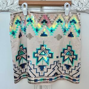 Express Aztec Print Sequin Skirt